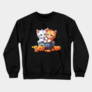 Halloween kittens playing with pumpkins Crewneck Sweatshirt